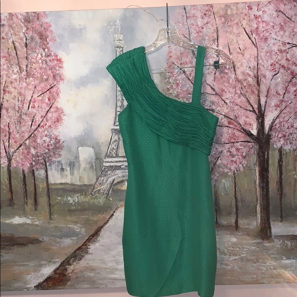 Anthropolog Frock By Tracy Reese Silk Jade Green One Shoulder Mini Dress Sz2 Euc